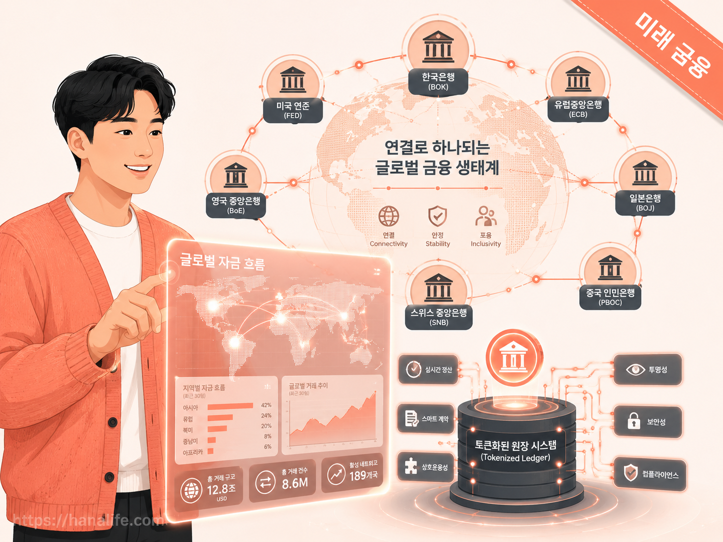 글로벌 중앙은행들과 디지털 자산 생태계가 상호 연결되는 미래 금융 시스템의 모습