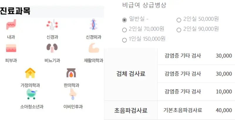 러스크요양병원-진료과목-비용