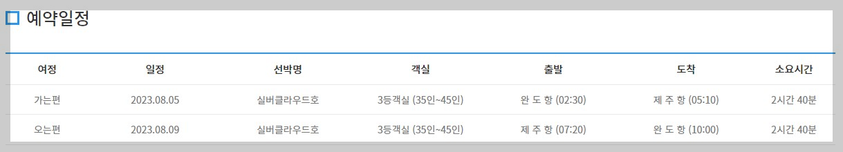 완도 제주도 배편