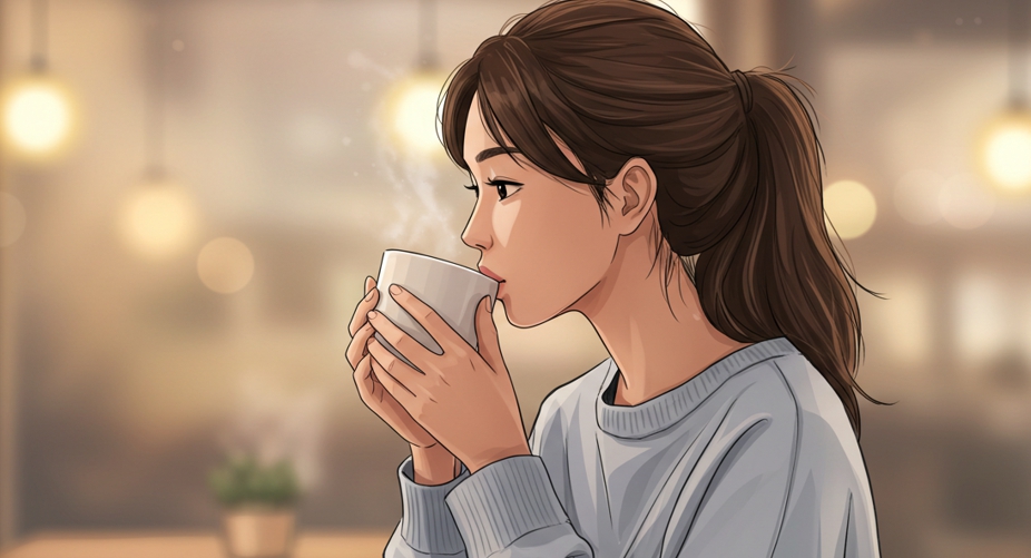 커피마시는 여성-사진