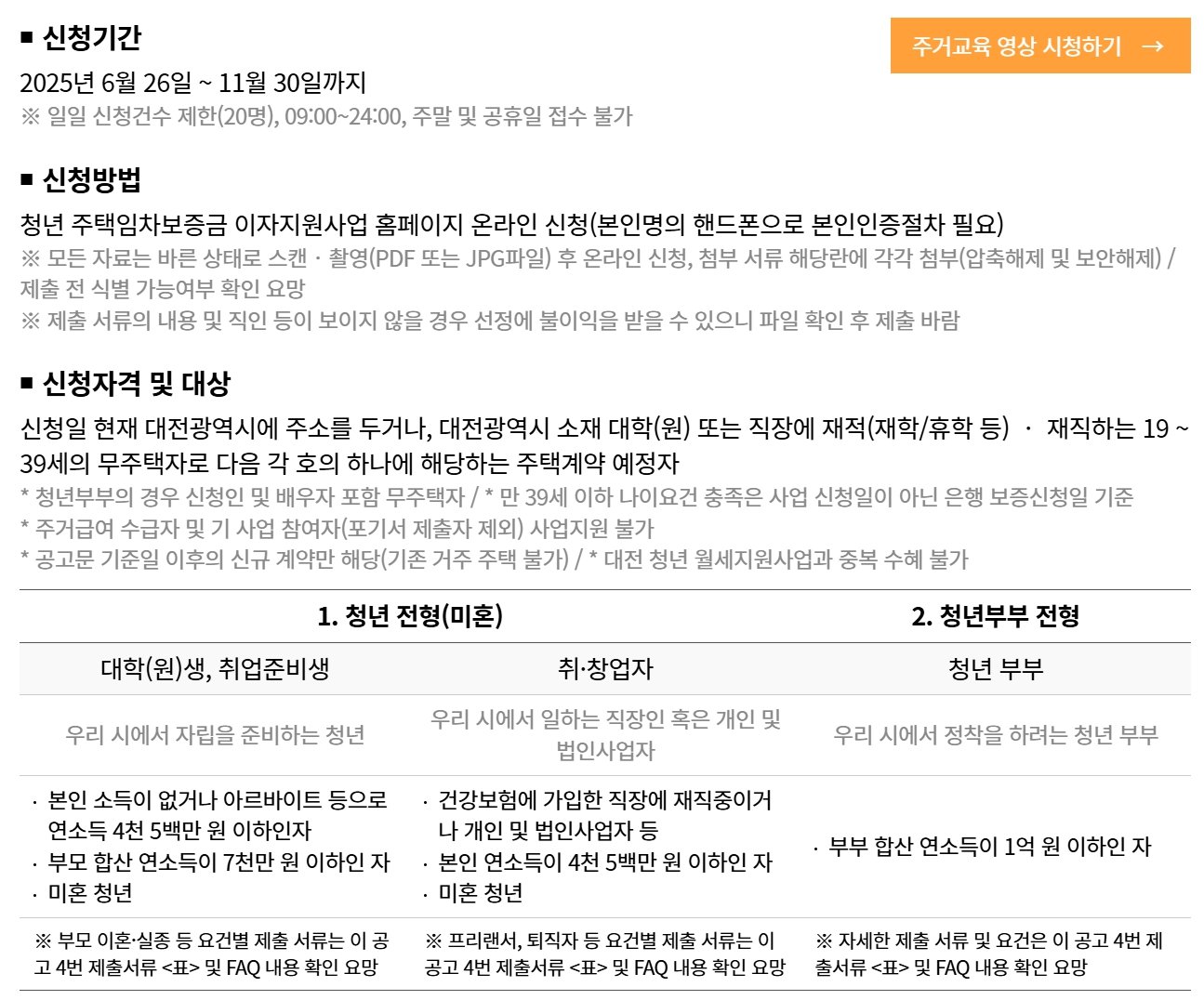 대전 청년 주택임차보증금 이자지원사업 신청기간과 신청방법&amp;#44; 신청자격 안내문
