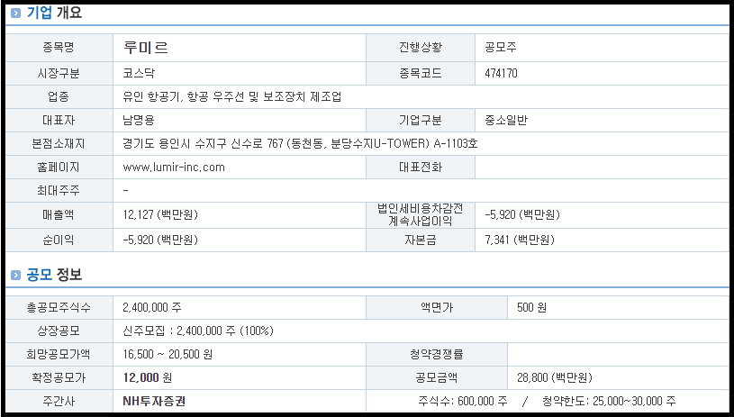 루미르 기업 개요 및 공모 정보