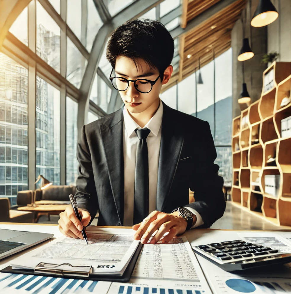 세금 관련 서류를 검토하는 모습