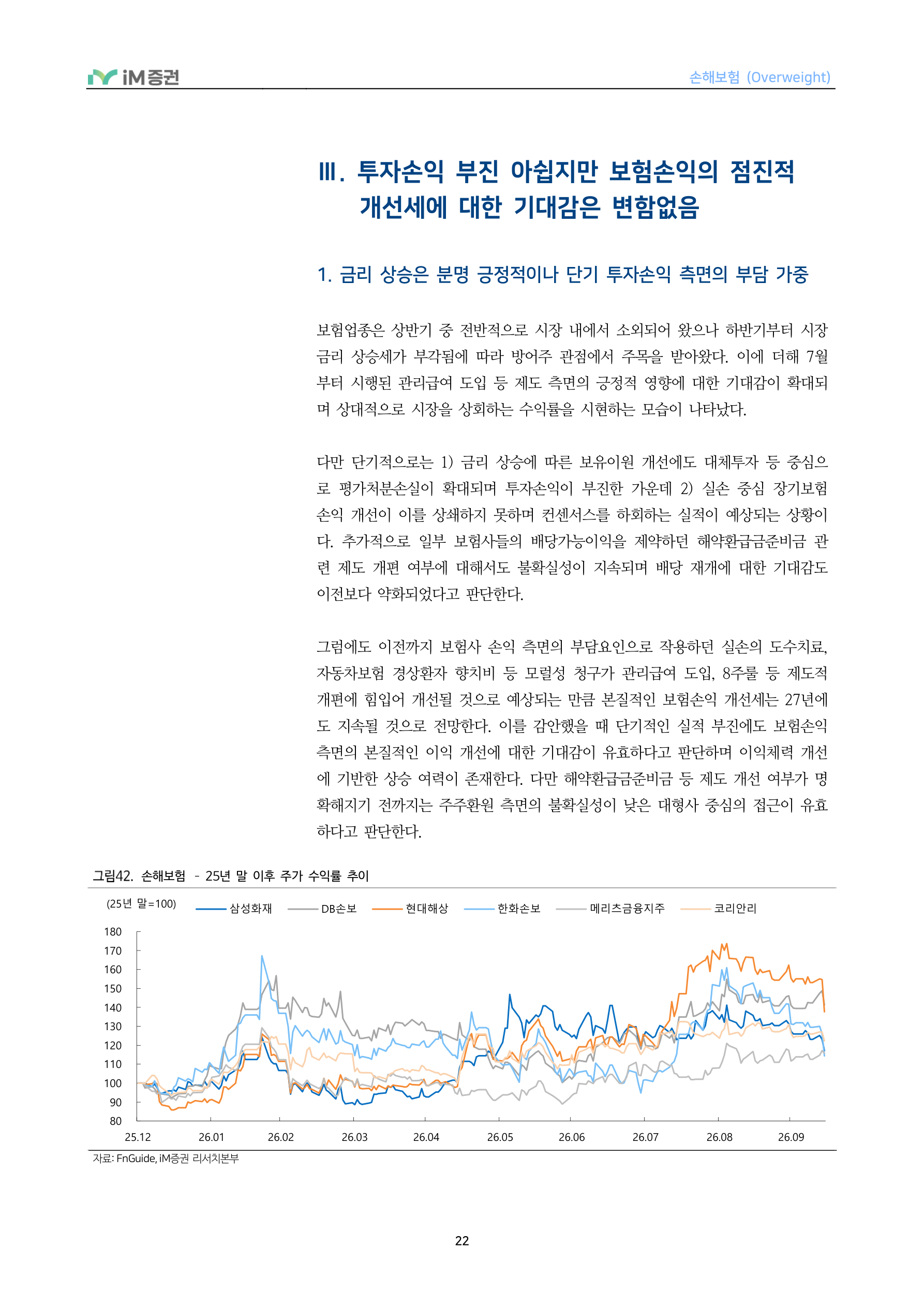 In-Depth Report - 손해보험 3Q26 Preview - 투자손익 부진에도 보험손익은 점진적 개선_iM증권 22페이지