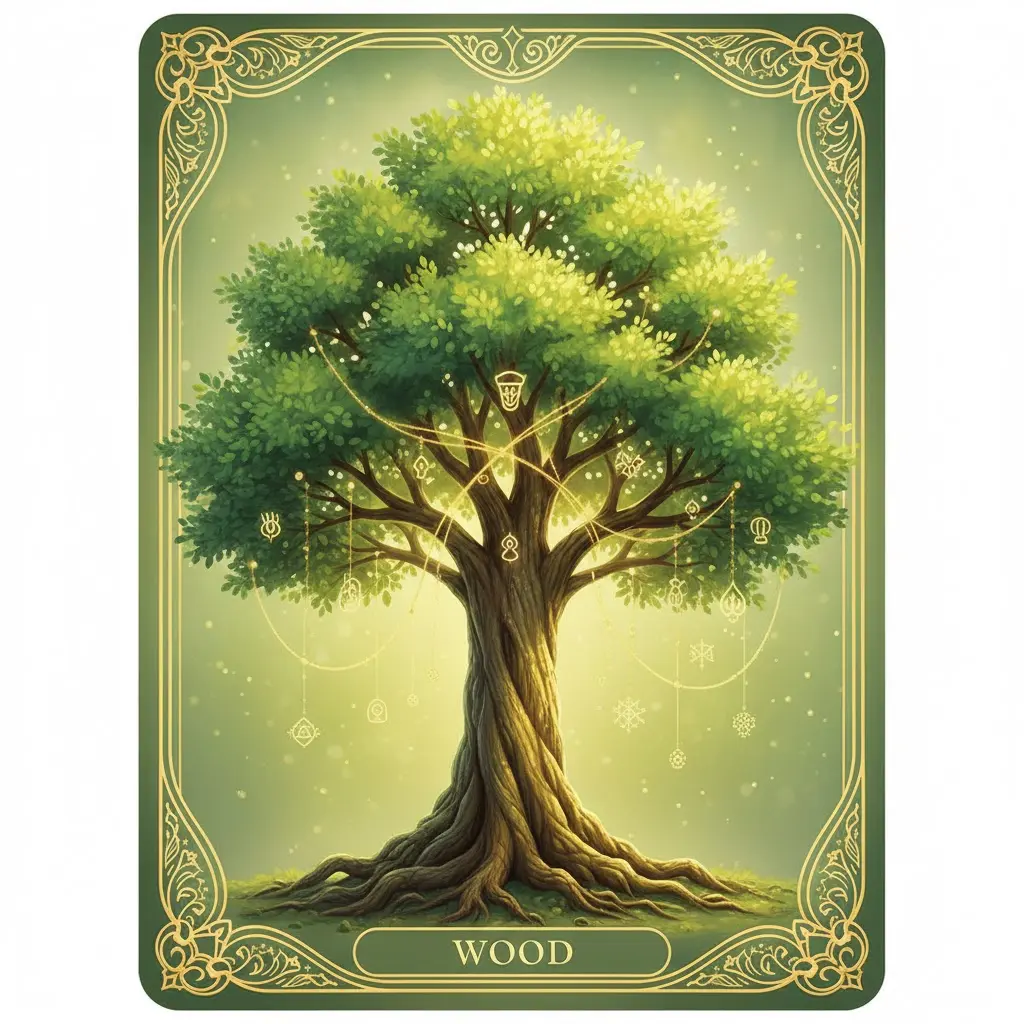 사주 오행 타로 3번 카드, 나무의 성장과 인연을 상징하는 타로 이미지