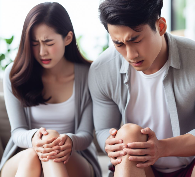 통풍으로 무릎아파하는 사람 이미지