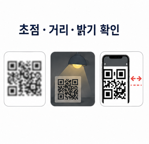 QR 코드가 인식되지 않을 때 초점&middot;거리&middot;밝기를 확인하는 방법