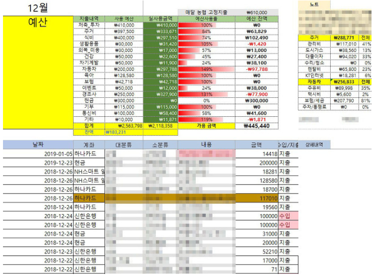 엑셀 가계부 양식