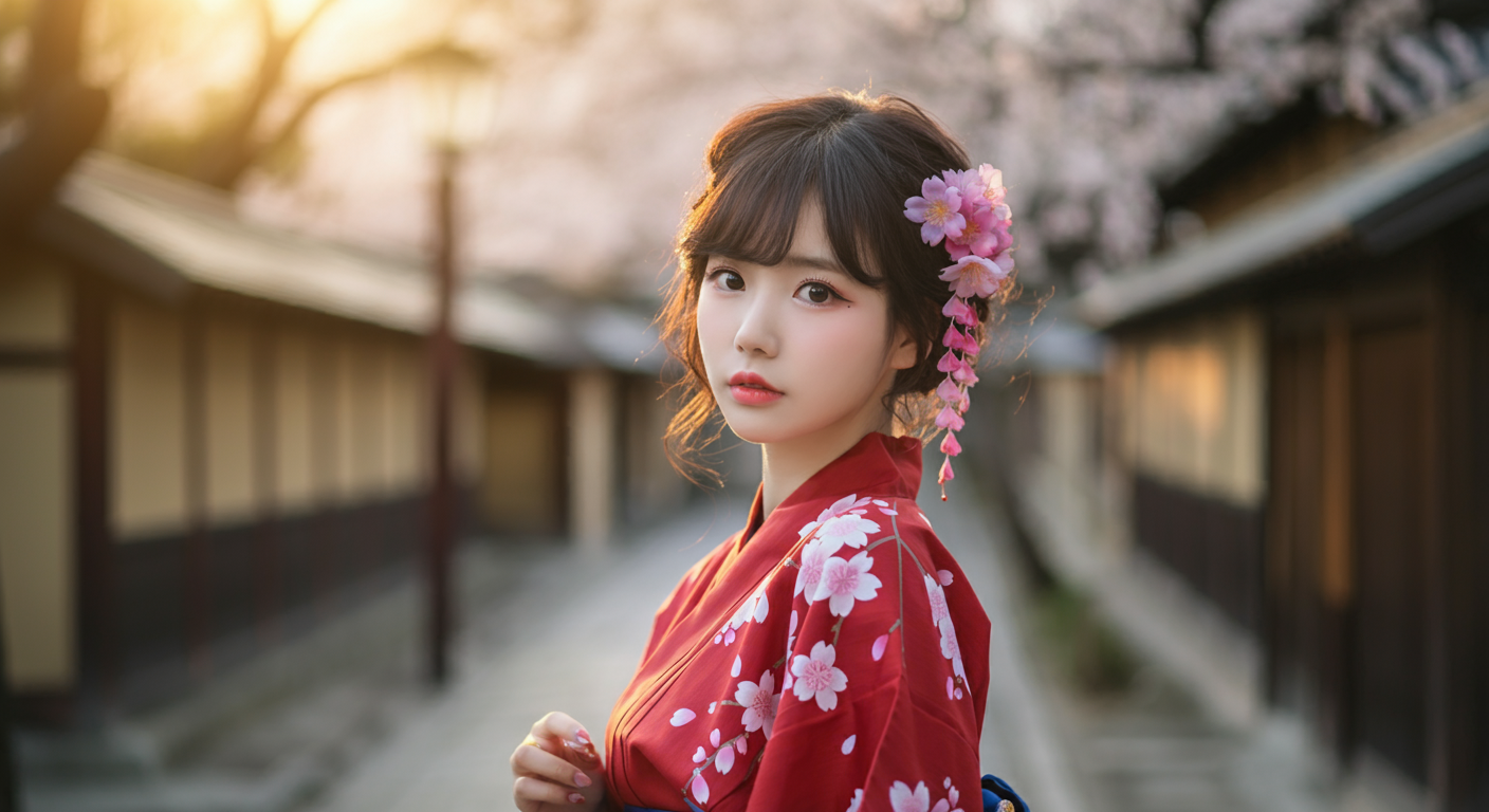일본 배경으로 사진을 찍은 여자