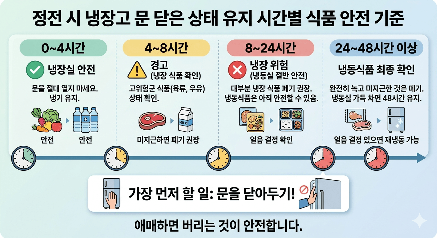 정전 시 냉장고 문 닫은 상태 유지 시간별 식품 안전 기준