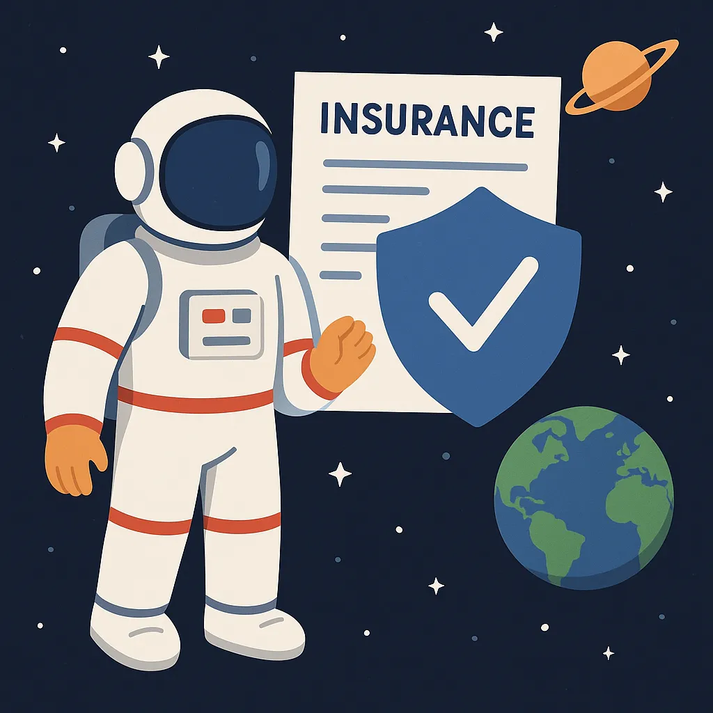 우주여행-보험의-필요성을-상징적으로-표현한-일러스트-이미지로-우주복을-입은-사람과-보험-아이콘을-함께-묘사
