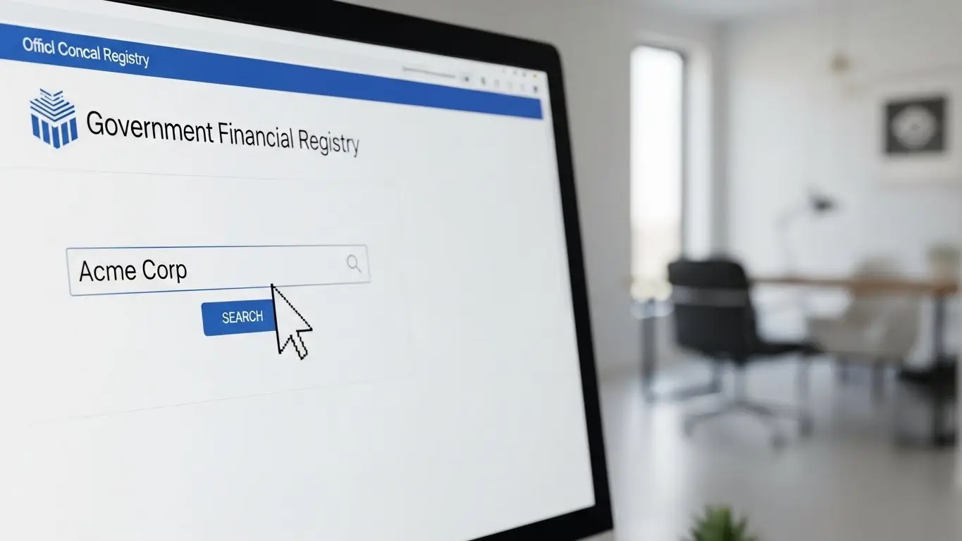 금융감독원 파인 웹사이트 검색창에 대부업체 이름을 입력하고 정식 등록 여부를 확인하는 모니터 화면