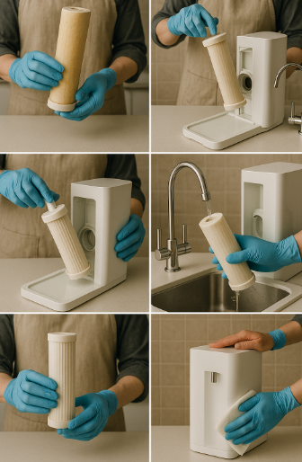 정수기 필터 관리하는 모습