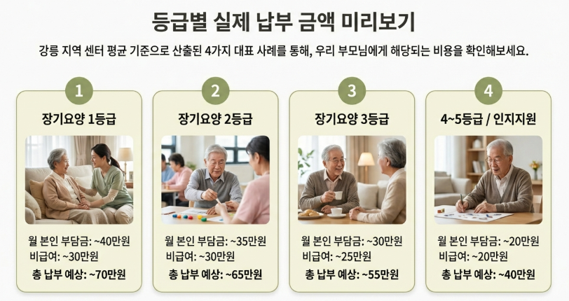 장기요양등급별 주간보호센터 실제 비용 사례
