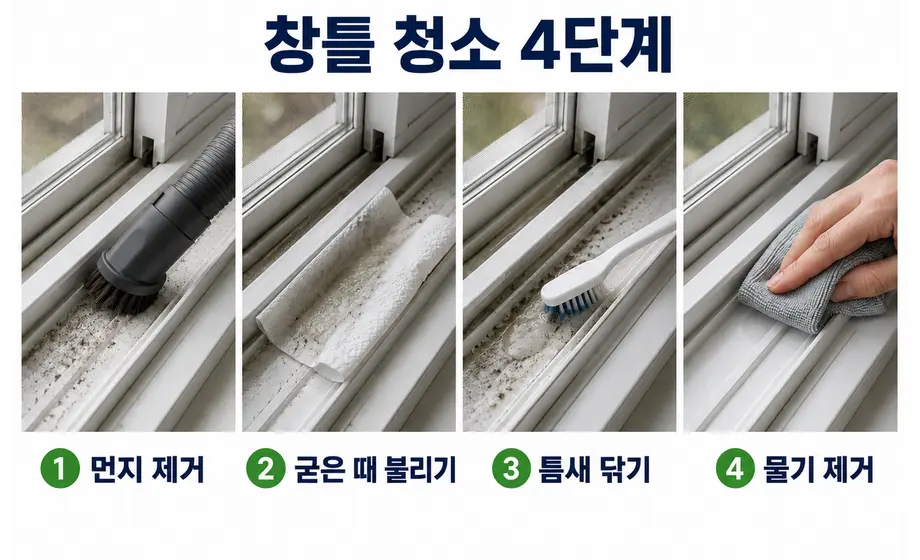 먼지 제거부터 물기 제거까지 창틀 청소 4단계