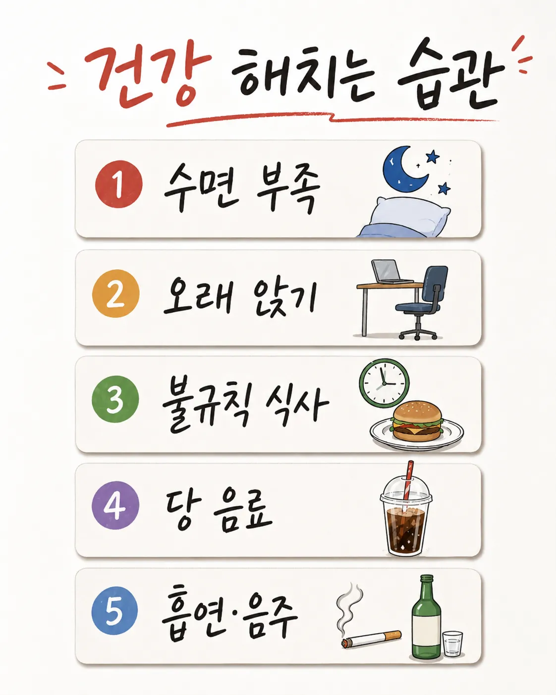 건강을 해치는 습관 7가지 표