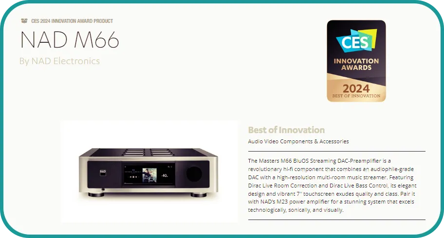 NAD Electronics의 하이파이 오디오 강화된 NAD M66 2024CES 최고혁신상