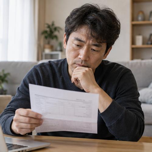 부산 생활임금 안내를 읽으며 급여명세서를 확인하는 노동자