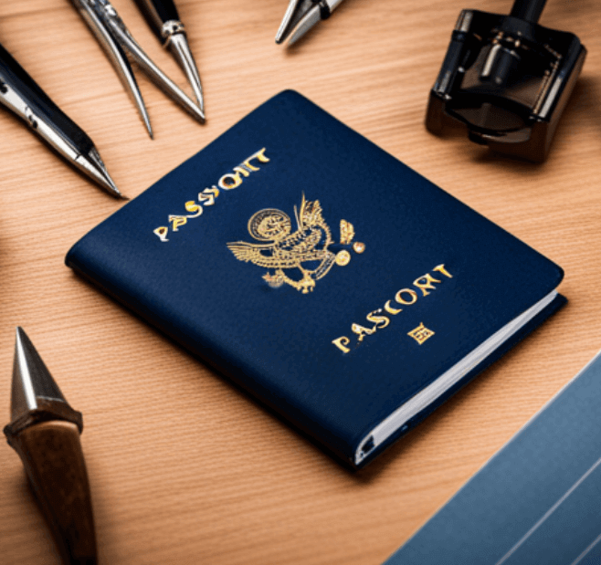 책상위에있는여권이미지