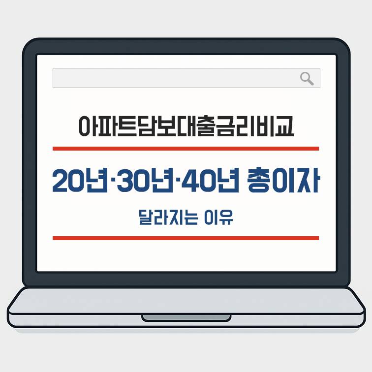 아파트담보대출금리비교 시 20년 30년 40년 상환 기간에 따른 총이자 차이를 설명한 이미지