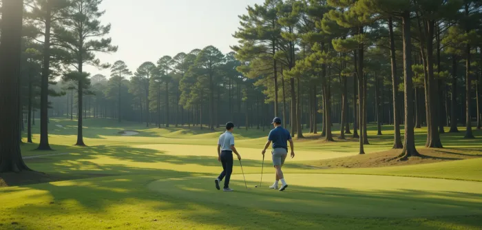 하이원 CC 코스에서 캐디가 골퍼에게 도움을 주는 순간