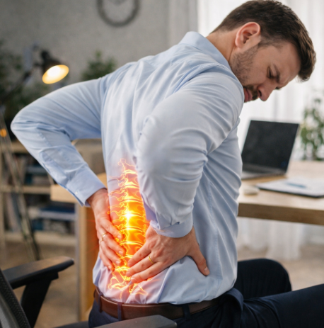 허리 통증으로 힘들어하는 모습