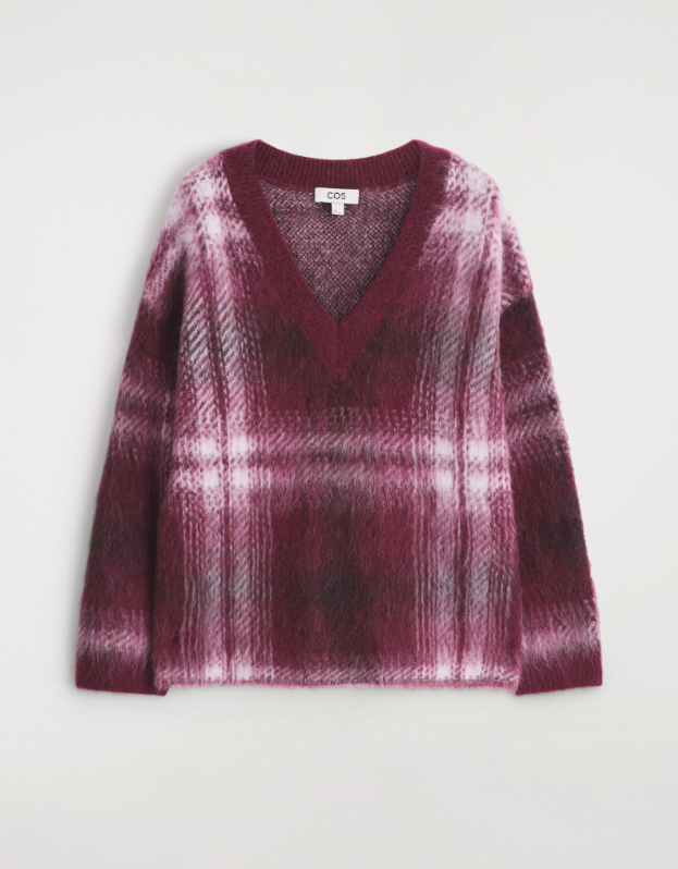 속풀이쇼 동치미 677회 이현이 니트 - 와인 버건디 브이넥 체크 니트 스웨터