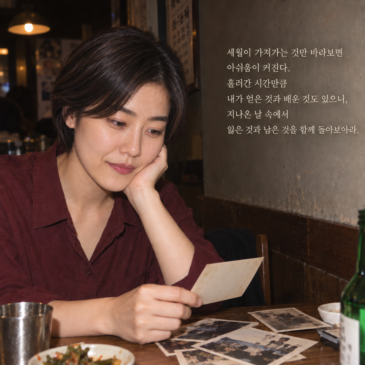 세월이 가져가는 것만 바라보면 아쉬움이 커진다. 흘러간 시간만큼 내가 얻은 것과 배운 것도 있으니, 지나온 날 속에서 잃은 것과 남은 것을 함께 돌아보아라.