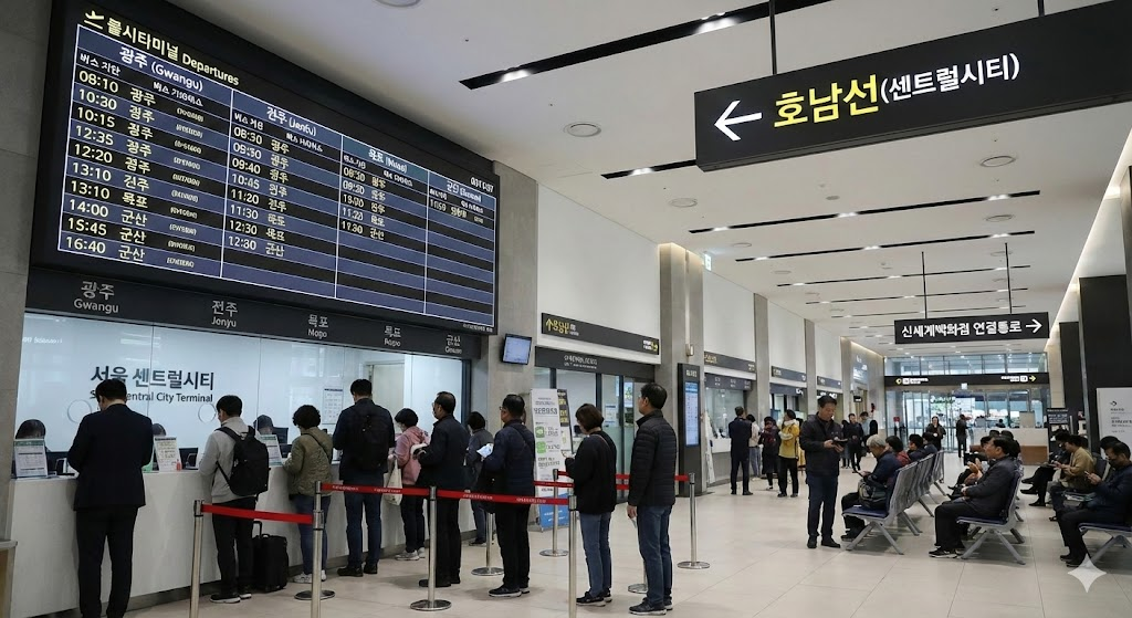 센트럴시티 터미널 대합실 및 매표소 전경