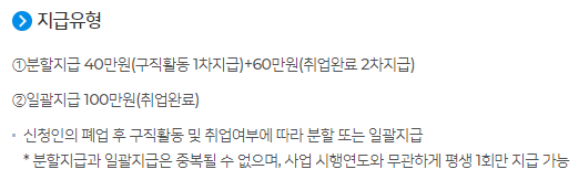 전직 장려 수당, 전직 장려금 지급 유형