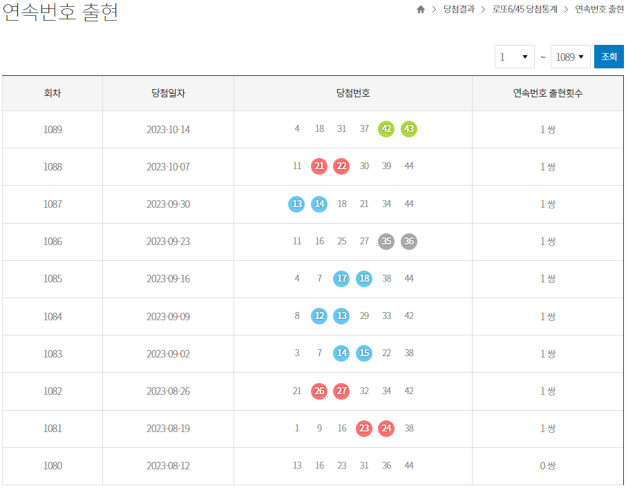 로또 당첨번호 조회