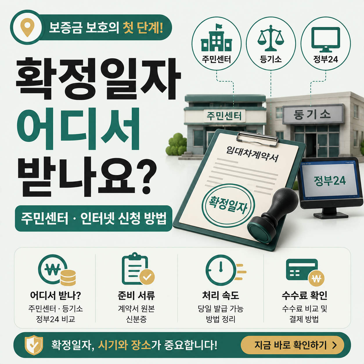 확정일자를 받을 수 있는 주민센터와 등기소 창구 이미지