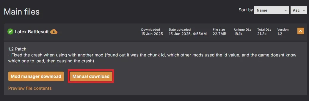 Nexus Mods Manual Download 수동 다운로드 버튼 위치