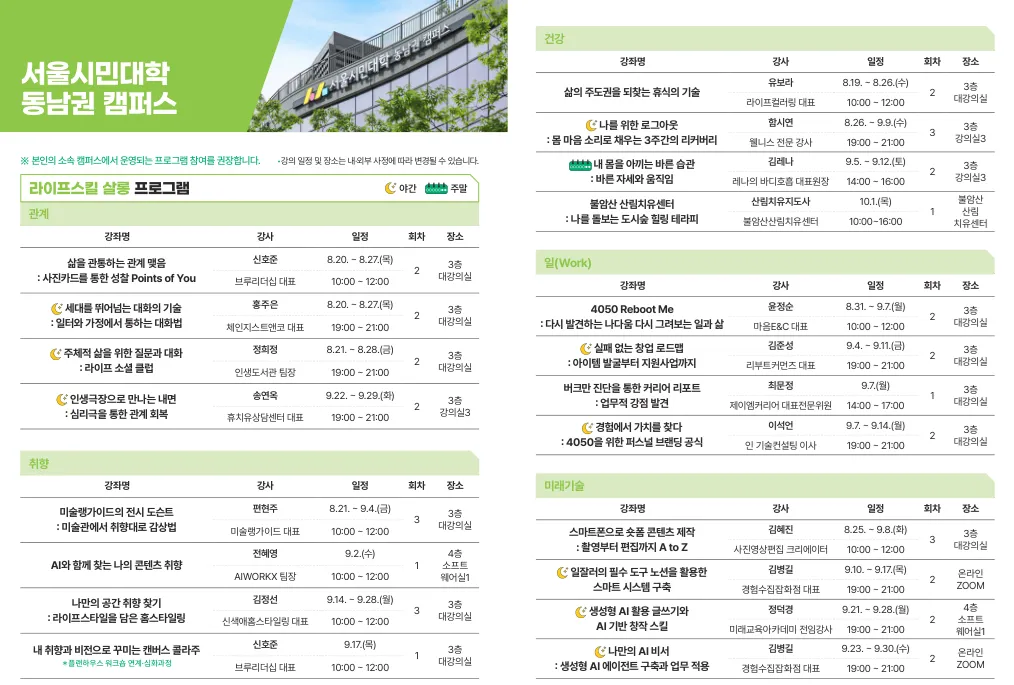 인생 디자인 학교 동남권 캠퍼스 프로그램