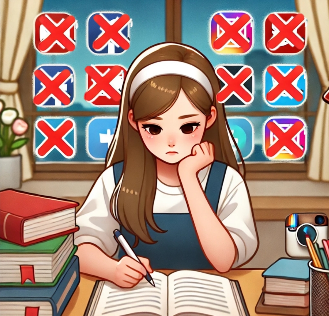 sns 외면하고 열심히 공부하는 학생 이미지