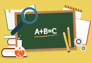 '학교'를 나타내는 일러스트 (칠판, 연필, 책 등)