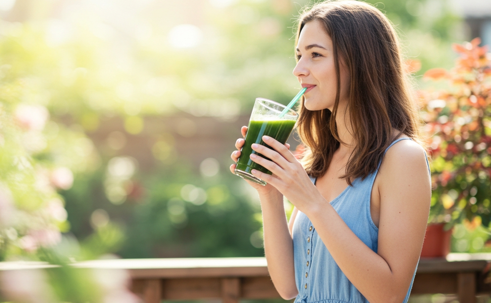 해독주스 마시는 여자-사진