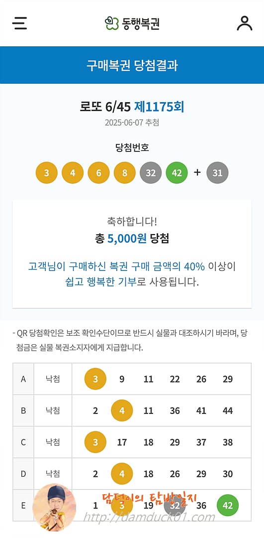 로또 6/45 제1175회 결과