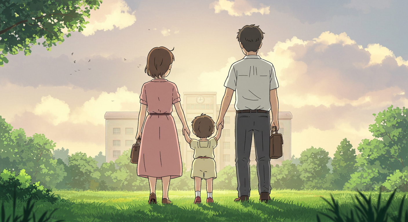 아이 손을 잡고 건강과 미래를 걱정하는 부모