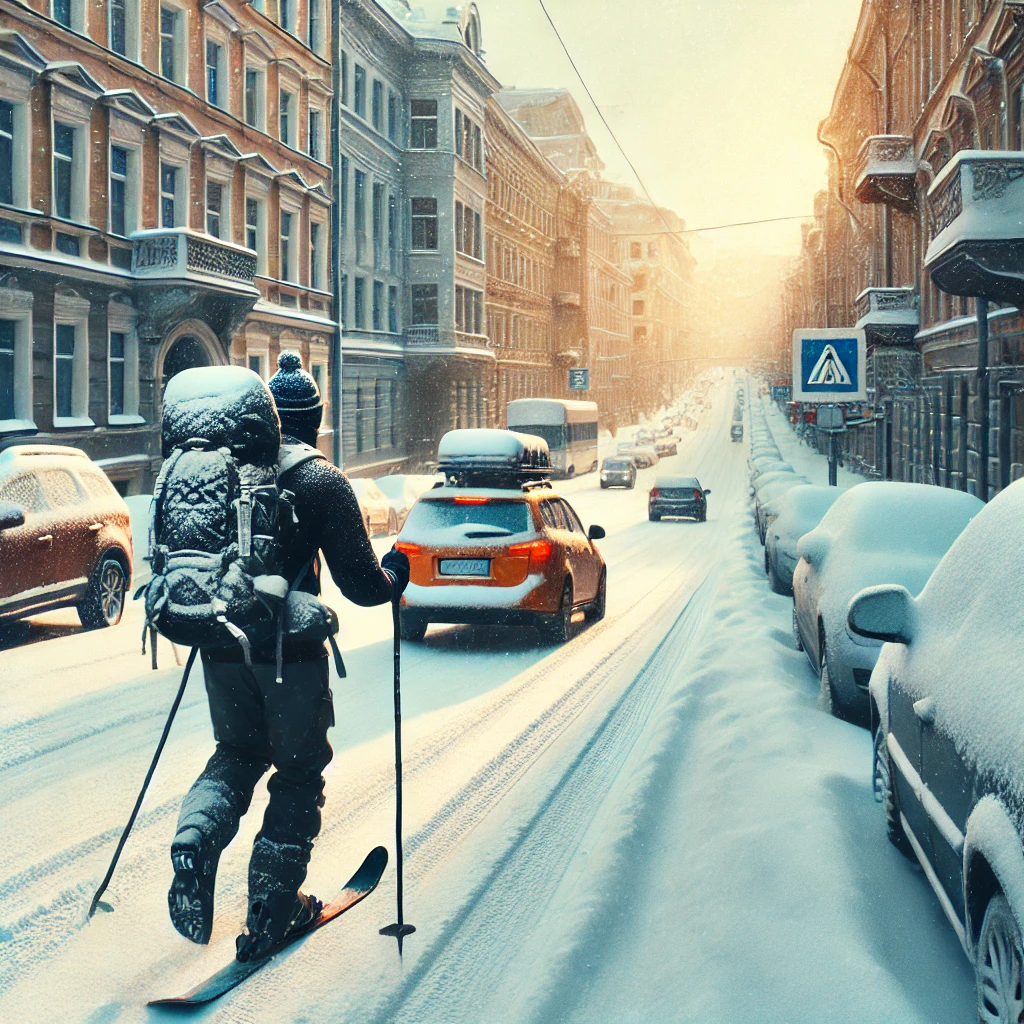 폭설 속 스키 출근남 체육선생님