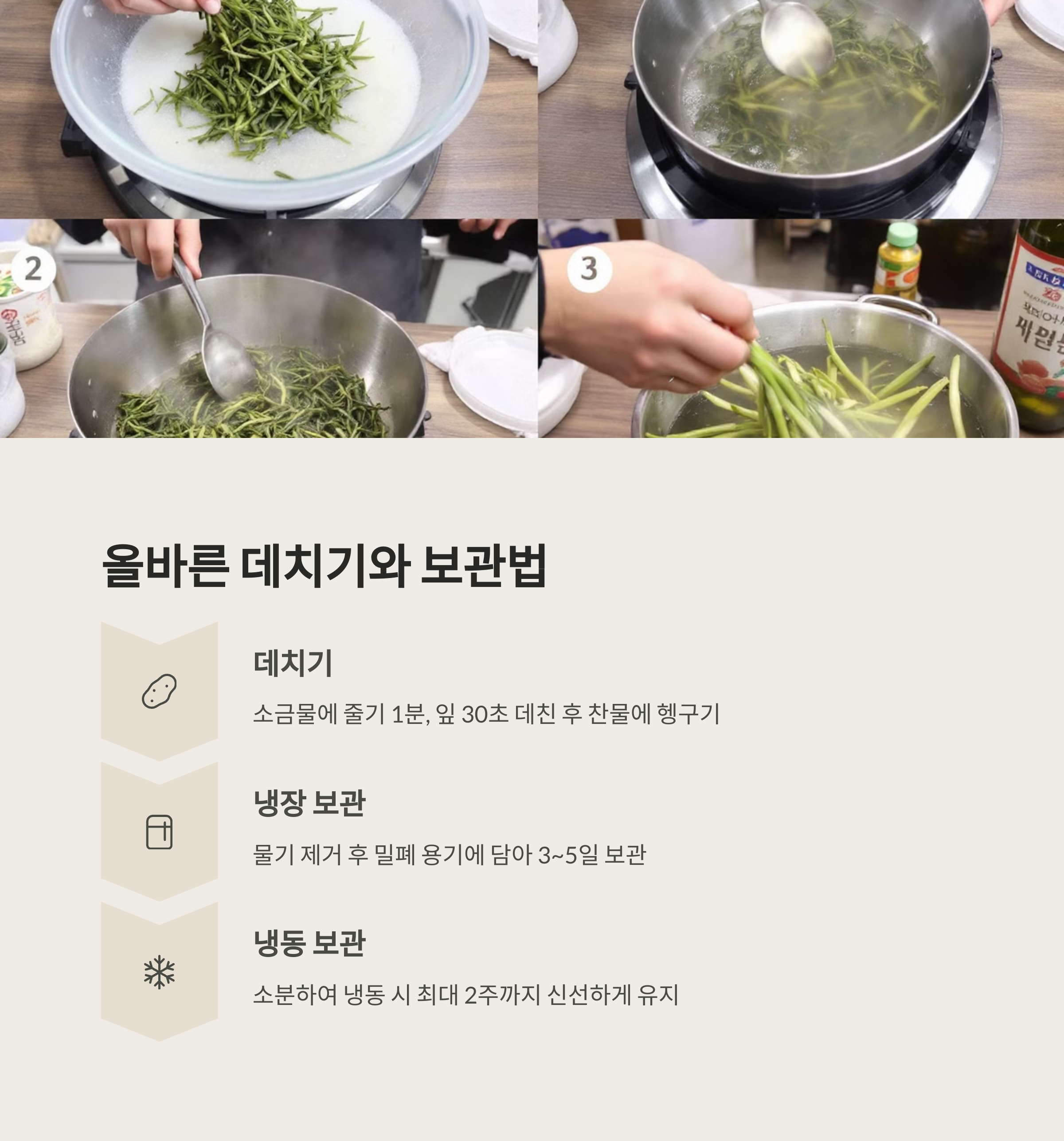 올바른 데치기와 보관법