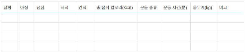 0대 급찐급빠 다이어트 식단 플래너 구성