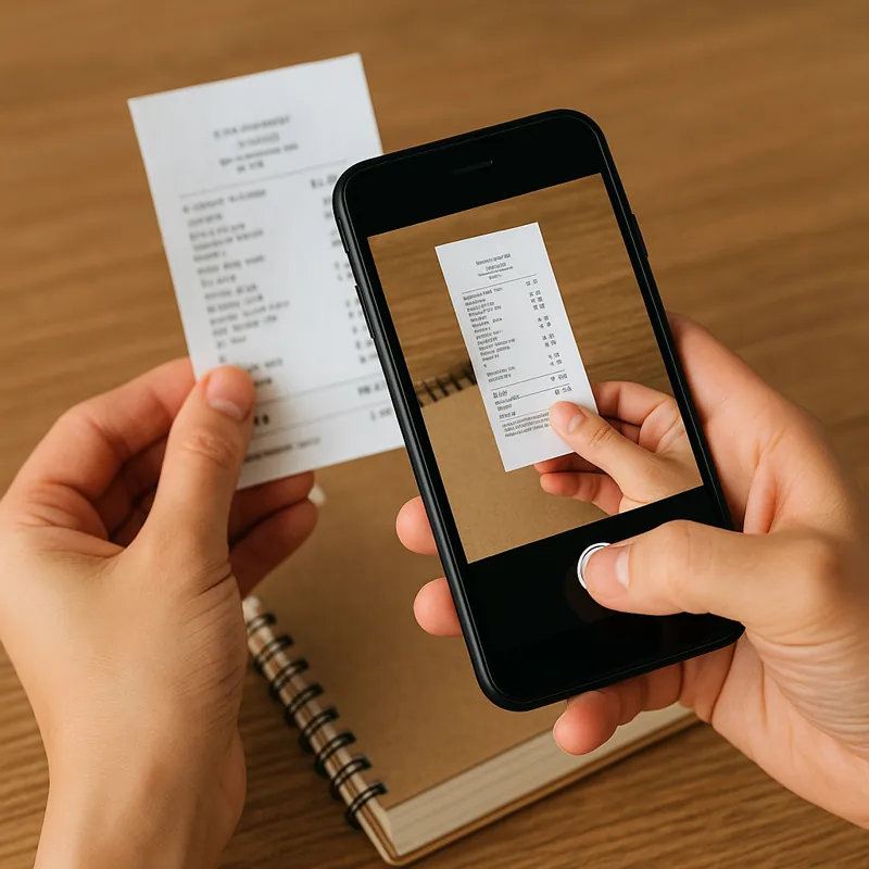 영수증-촬영-가계부의-활용-가치를-시각적으로-표현한-이미지로-스마트폰으로-영수증을-촬영하며-가계부를-기록하는-사람의-모습