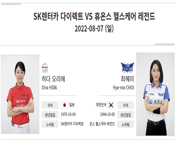 히다오리에 vs 최혜미 당구선수 경기결과 (PBA팀리그 1라운드 3일차)