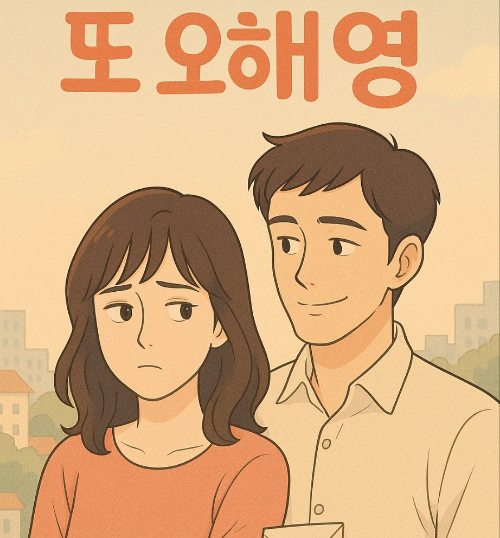 오른쪽 남성이 왼쪽 여성인 오해영을 보고있으나, 여성은 불쾌한 표정을 짖고 있는 모습