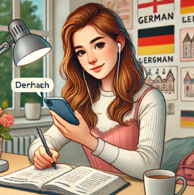 독일어 연습하는 여학생 모습