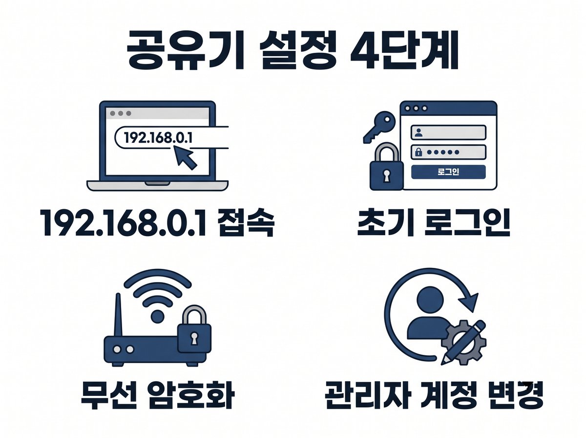 공유기 설정 4단계 192.168.0.1 접속 초기 로그인 무선 암호화 관리자 계정 변경