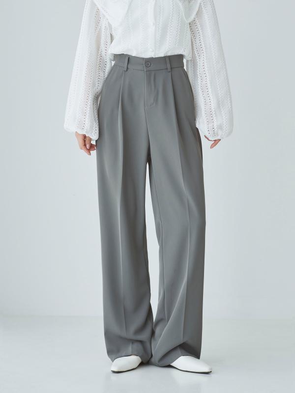 리틀마켓 하이웨스트 찰랑 핀턱 밴딩 롱 일자 와이드 슬랙스 pd83b2