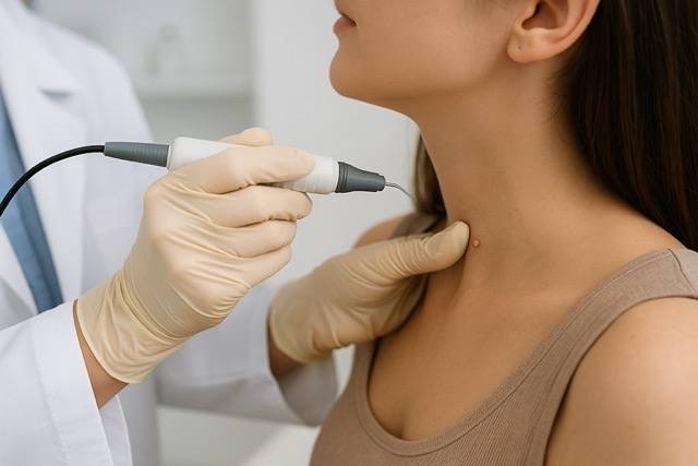 피부과에서 쥐젖 제거 시술(전기소작술) 받는 모습(출처: 자체제작)