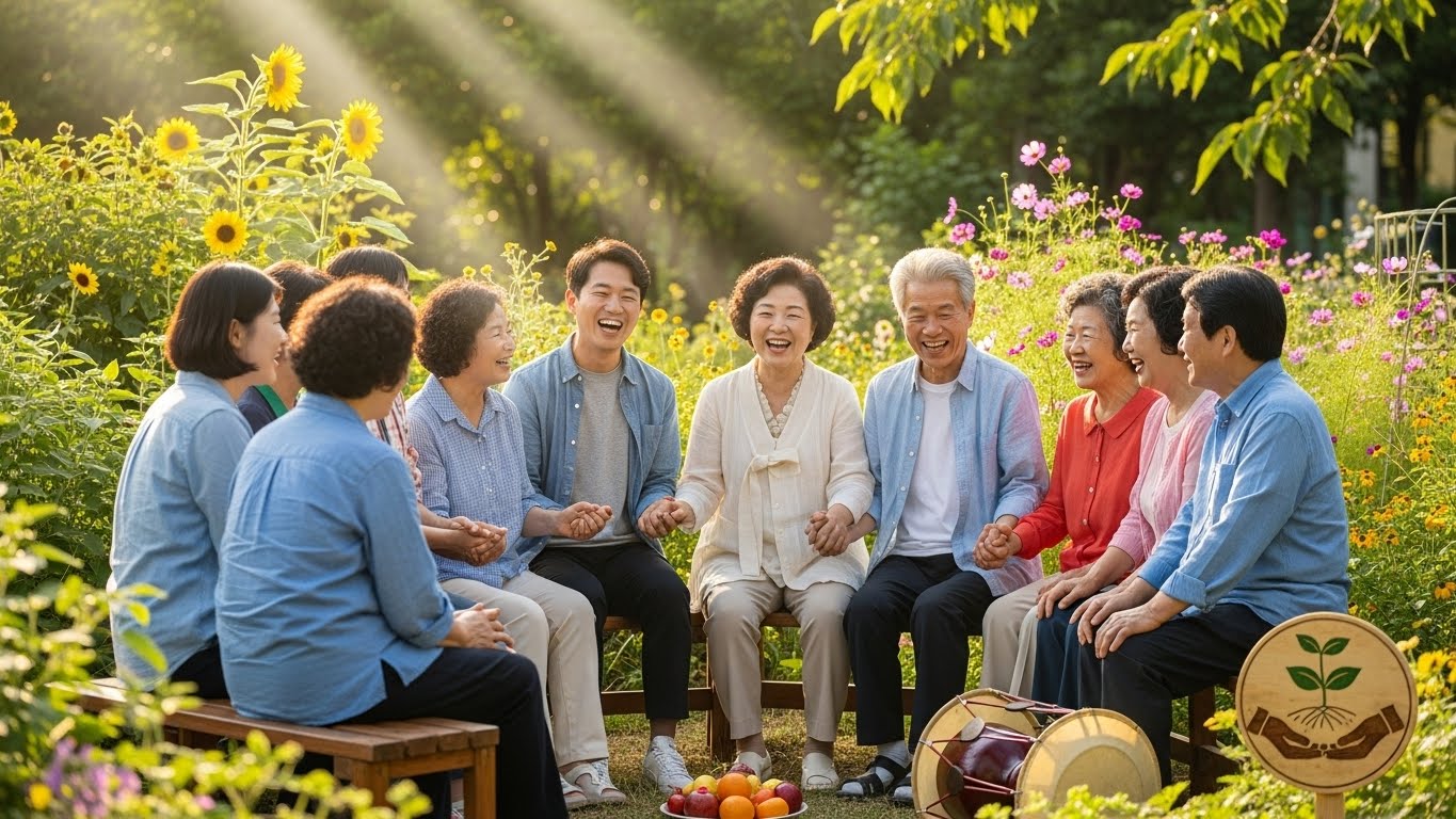 사회적 지지 시스템과 연결을 통해 정서적 안정을 찾아가는 사람들의 건강한 모습